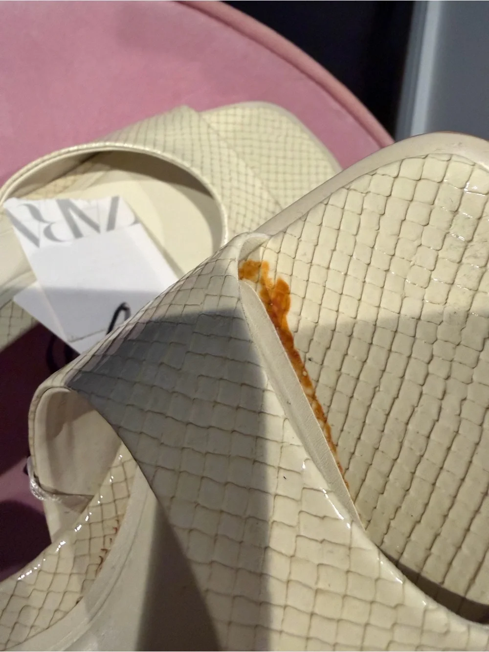 ZARA Cream Woven Square-Toe Slip-On Mules